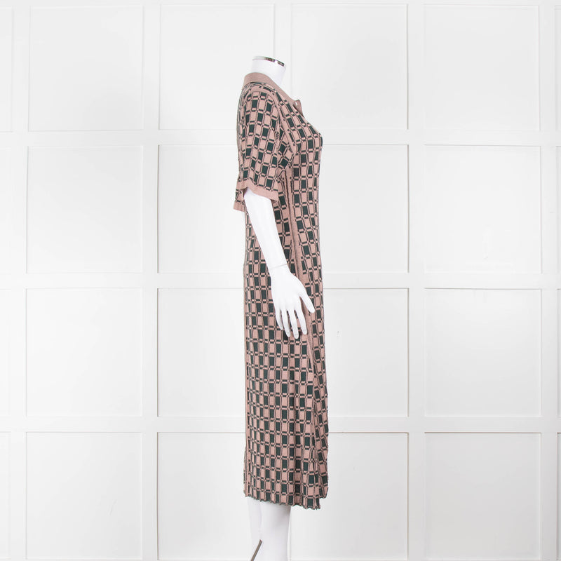 Kenzo Green and Pink Collared Knit Midi Dress