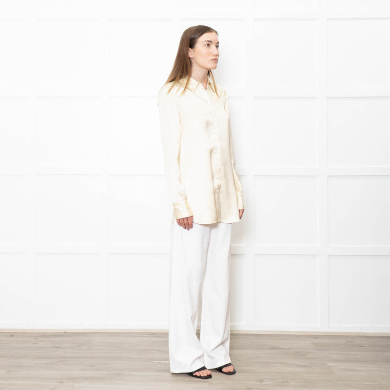 Staud Butter Yellow Striped Satin Shirt