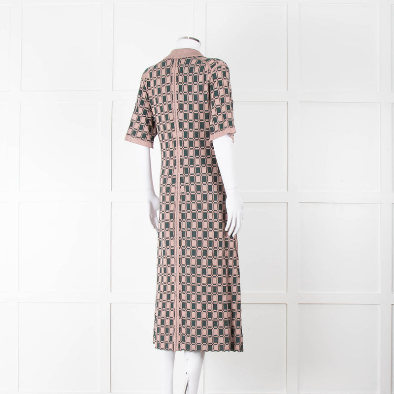 Kenzo Green and Pink Collared Knit Midi Dress