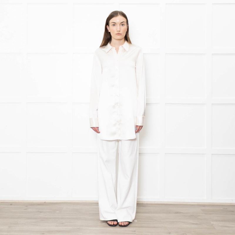 Staud Cream Satin Long Shirt