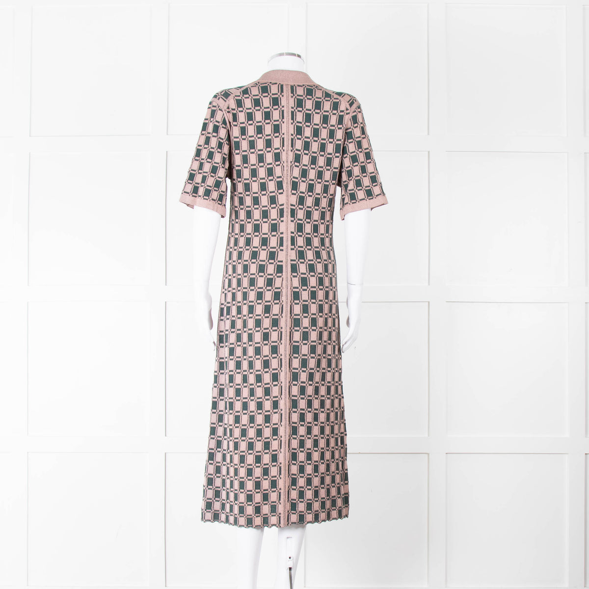 Kenzo Green and Pink Collared Knit Midi Dress