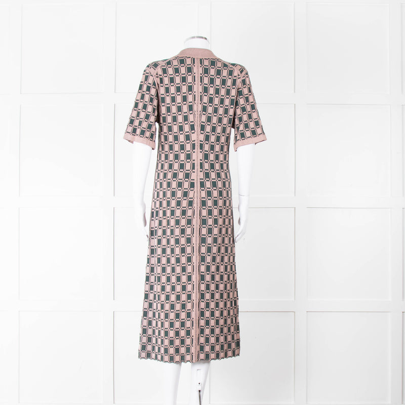 Kenzo Green and Pink Collared Knit Midi Dress
