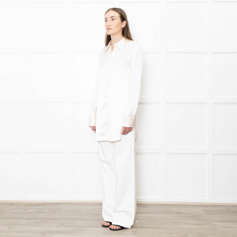 Staud Cream Satin Long Shirt