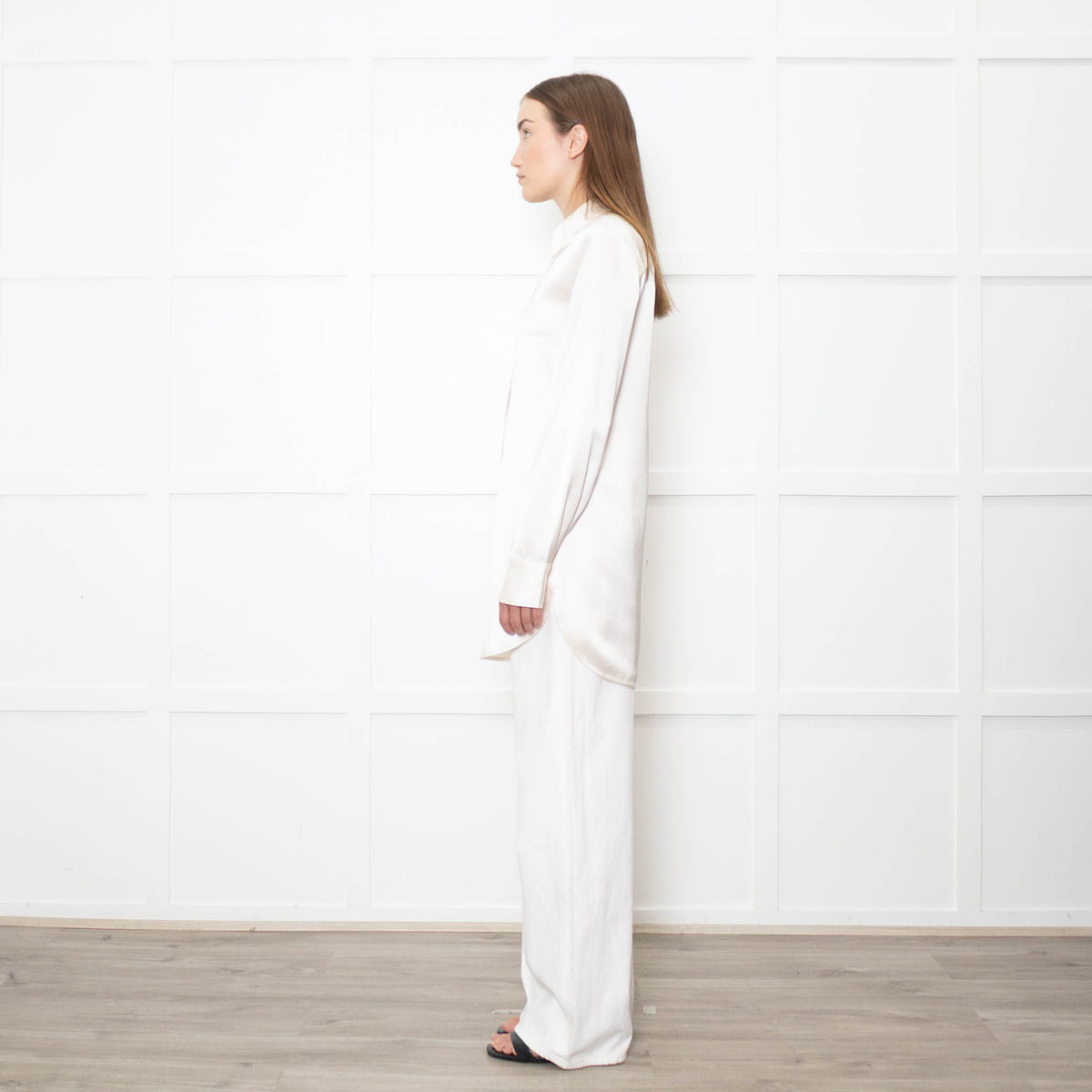 Staud Cream Satin Long Shirt