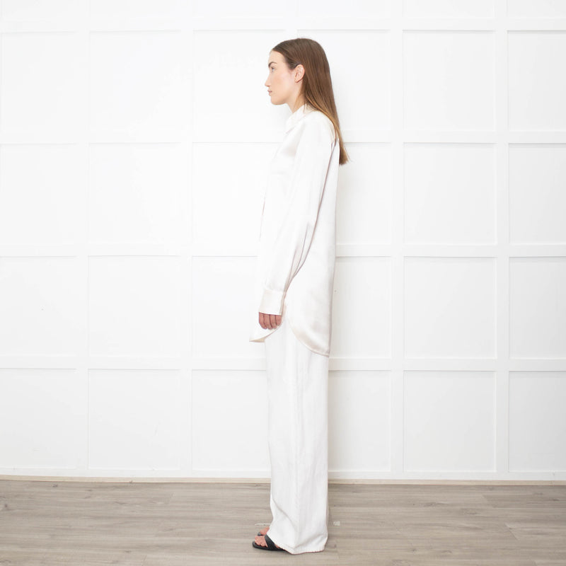 Staud Cream Satin Long Shirt