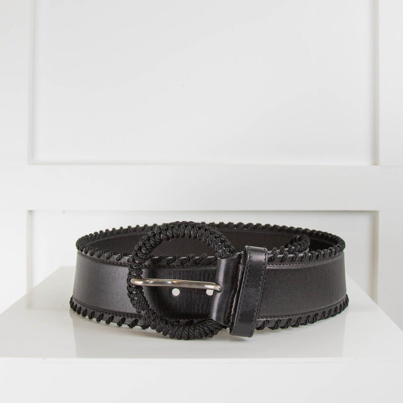 Prada Black Stitched Curved Belt