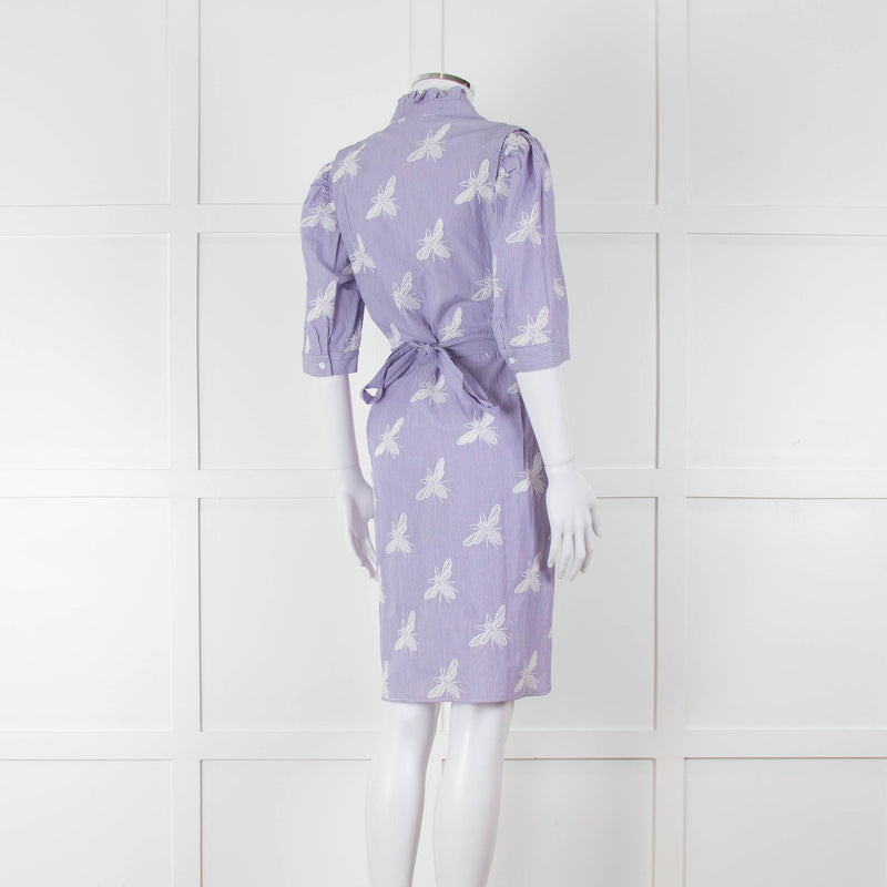 Sandro White Blue Striped Lace Bee Cotton Dress