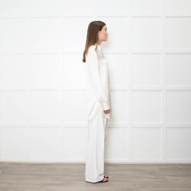 Staud Cream Satin Long Shirt