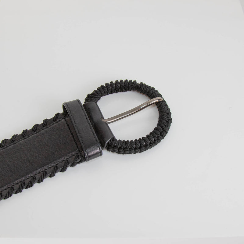 Prada Black Stitched Curved Belt
