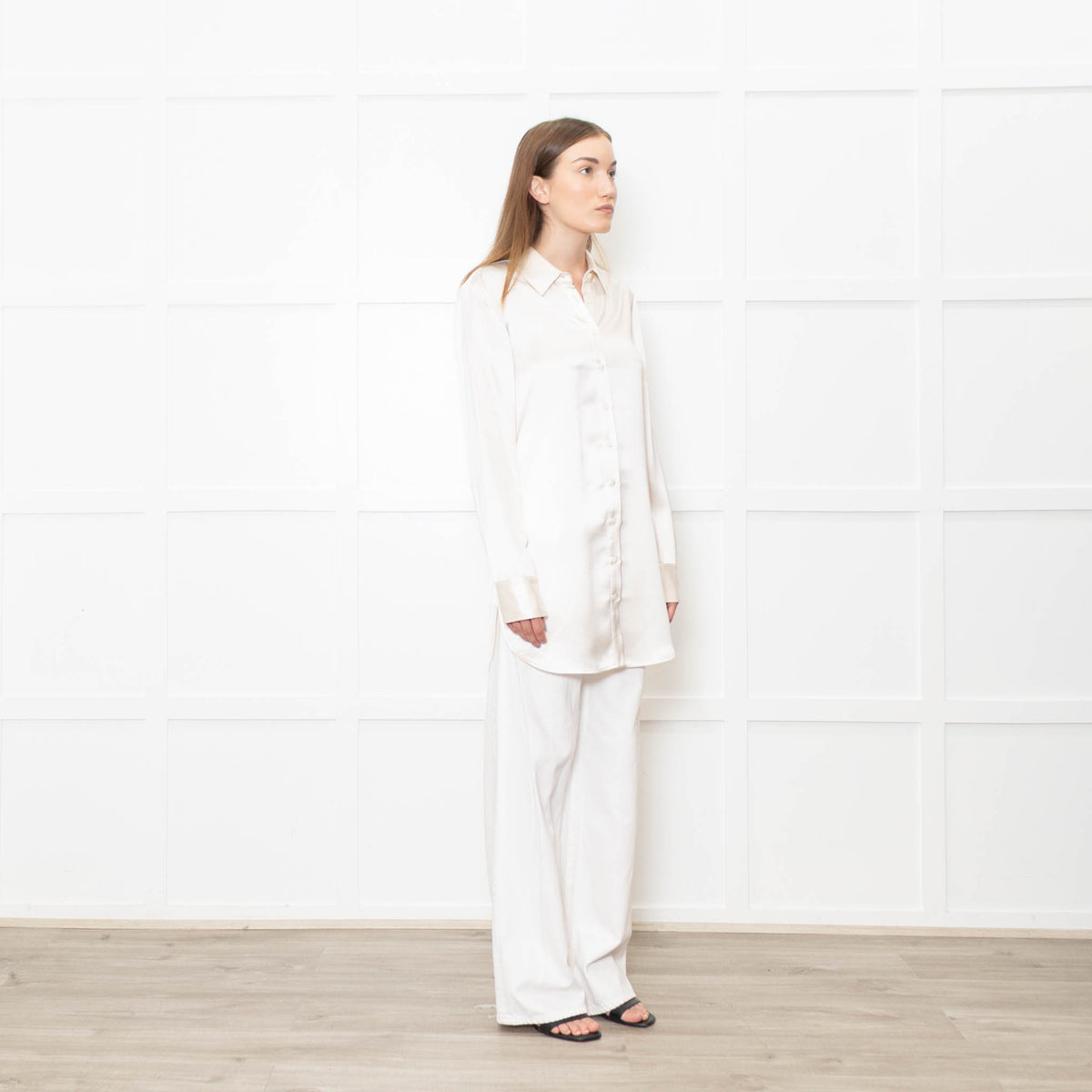 Staud Cream Satin Long Shirt
