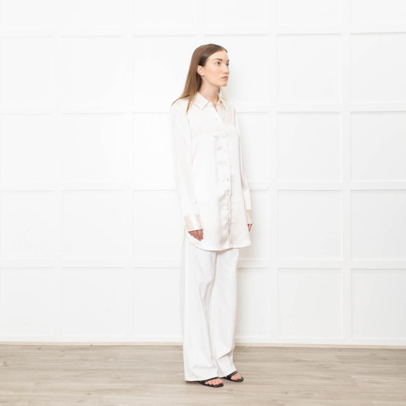 Staud Cream Satin Long Shirt
