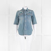 Zadig & Voltaire Blue Butterfly Embroidered Short Sleeve Denim Top