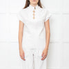 Louis Vuitton White On White Monogram Gold Buttons Cotton Top