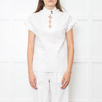 Louis Vuitton White On White Monogram Gold Buttons Cotton Top