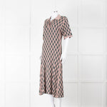 Kenzo Green and Pink Collared Knit Midi Dress