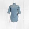Zadig & Voltaire Blue Butterfly Embroidered Short Sleeve Denim Top