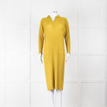 Pleats Please Moss Green V- Neck Plisse Dress