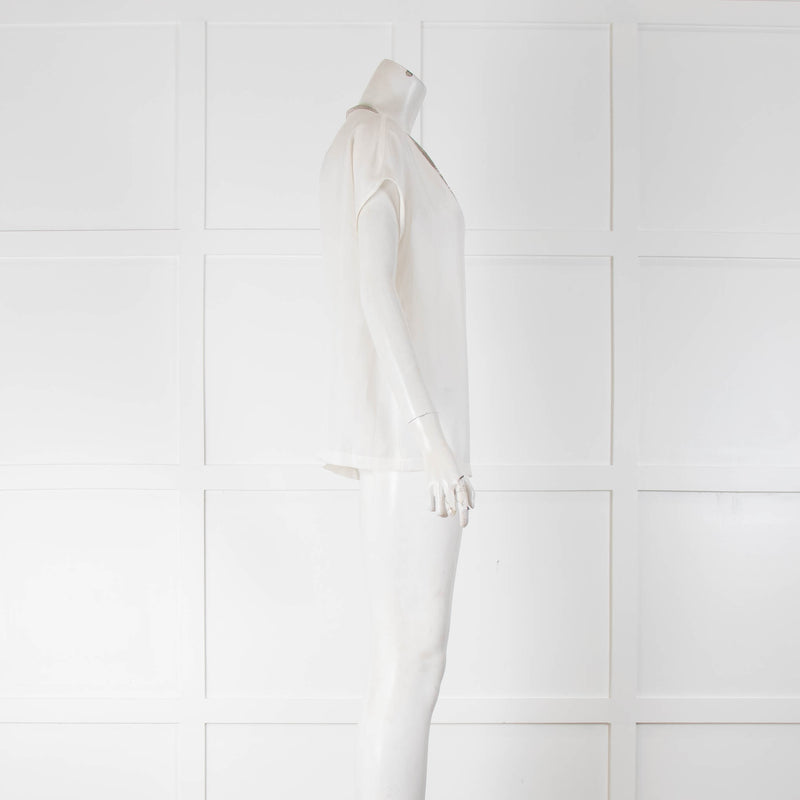 Fabiana Filippi White Cap Sleeve Silk Top with Sparkle Neckline