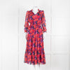 Ridley Red Purple Orange Poppy Print Silk Maxi Dress