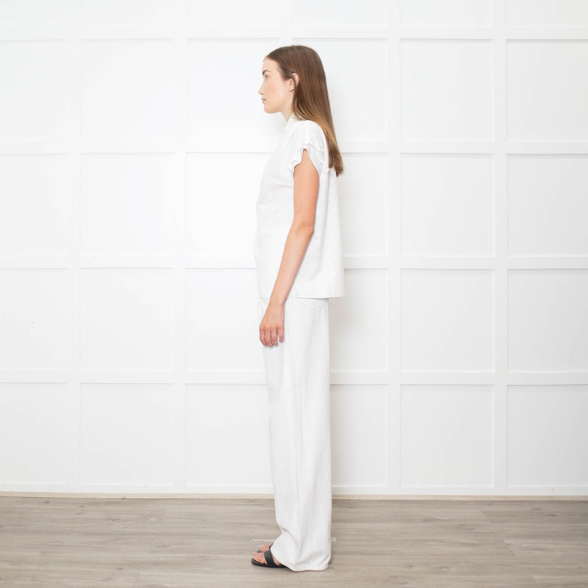 Louis Vuitton White On White Monogram Gold Buttons Cotton Top