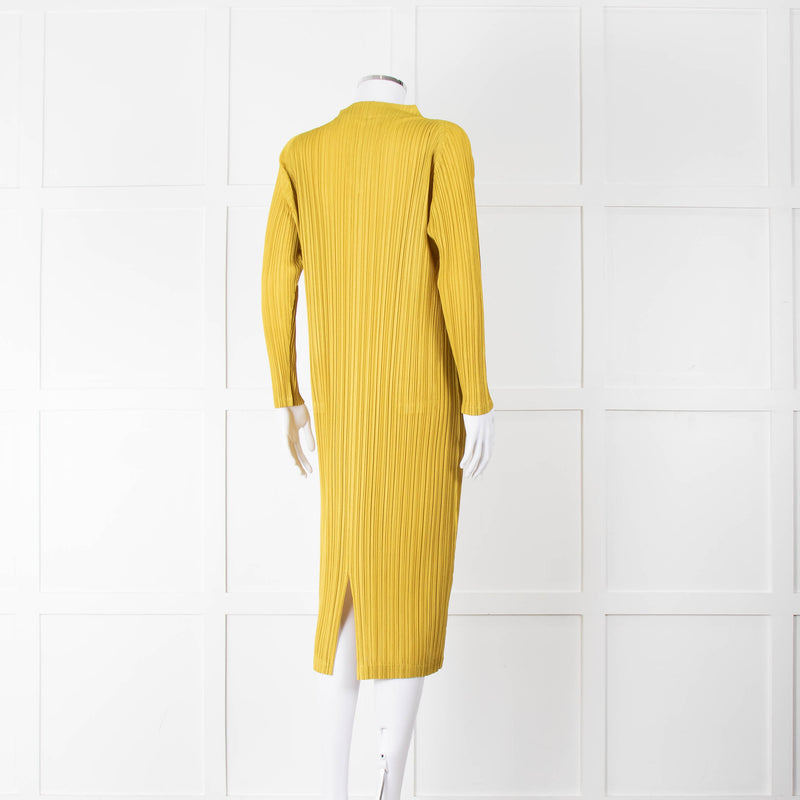 Pleats Please Moss Green V- Neck Plisse Dress