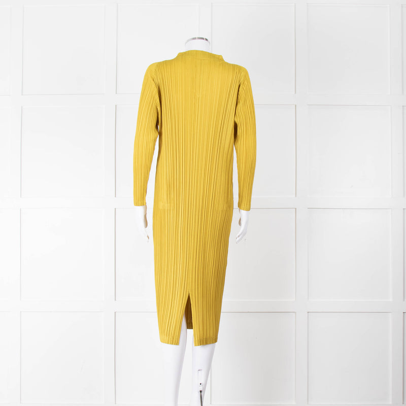 Pleats Please Moss Green V- Neck Plisse Dress