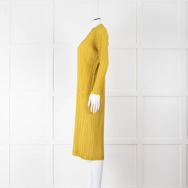 Pleats Please Moss Green V- Neck Plisse Dress