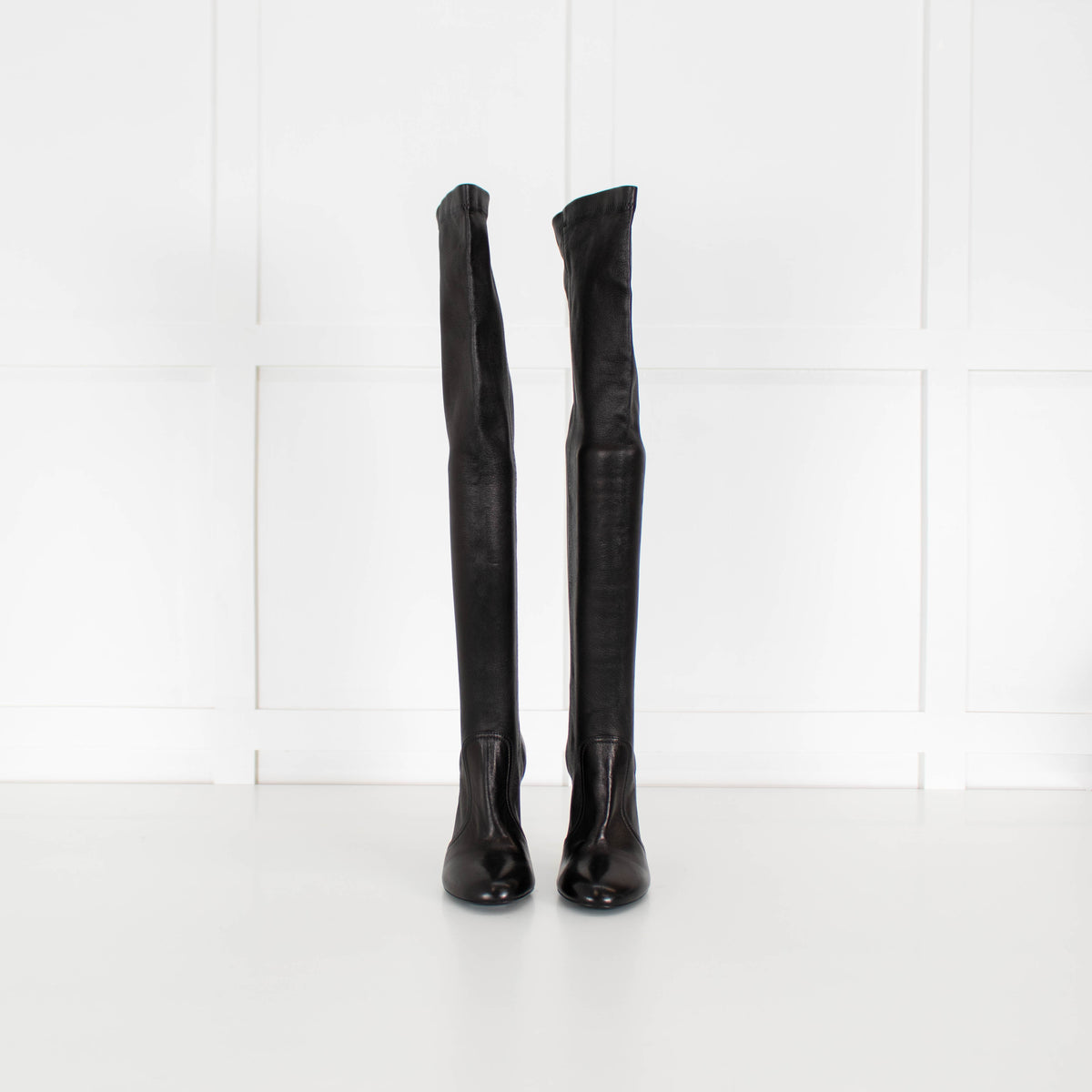 Laurence Dacade Black Stretchy Leather Knee-High Heeled Boots