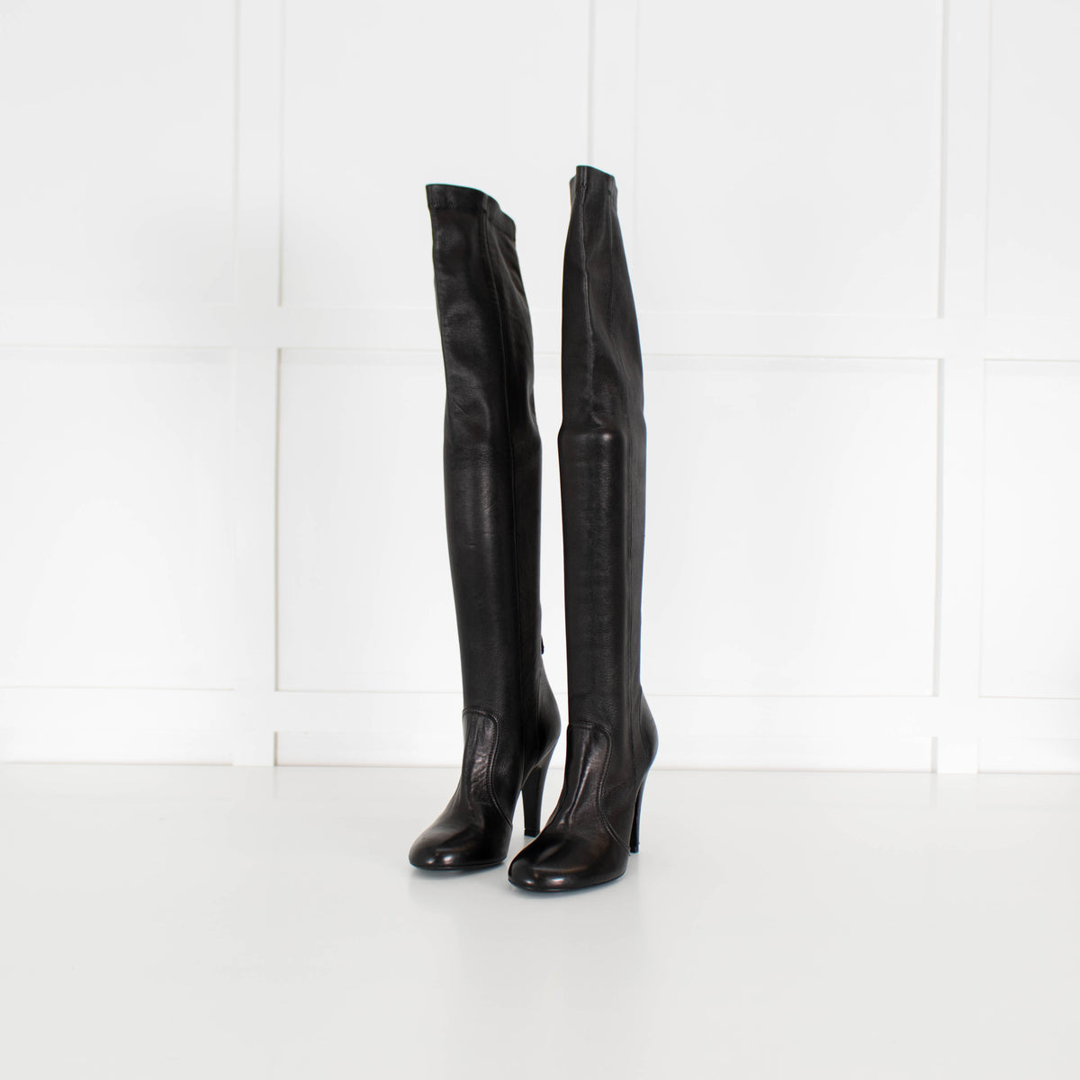Laurence Dacade Black Stretchy Leather Knee-High Heeled Boots