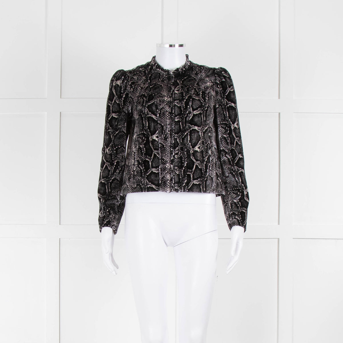 Rebecca Taylor Black Cream Zip Front Snake Print Jacket