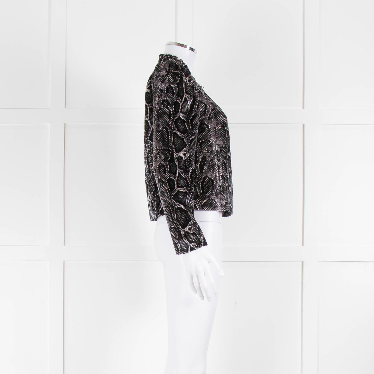 Rebecca Taylor Black Cream Zip Front Snake Print Jacket