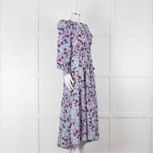 ME + EM White Blue Purple Floral Tiered Maxi Dress