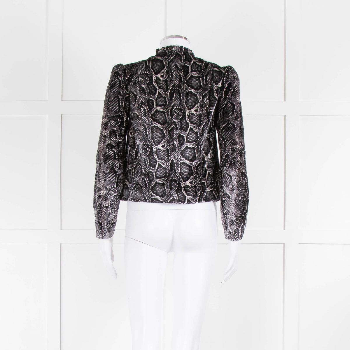 Rebecca Taylor Black Cream Zip Front Snake Print Jacket