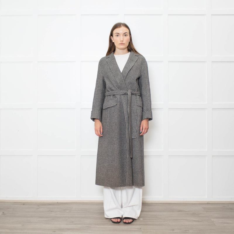 S Max Mara Houndstooth Wool Belted Coat