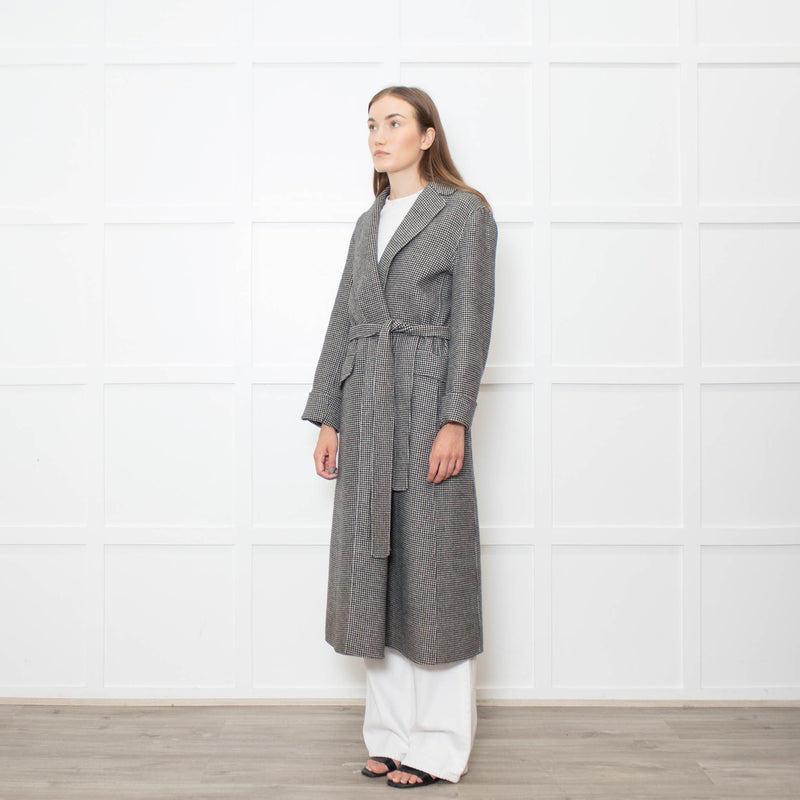 S Max Mara Houndstooth Wool Belted Coat