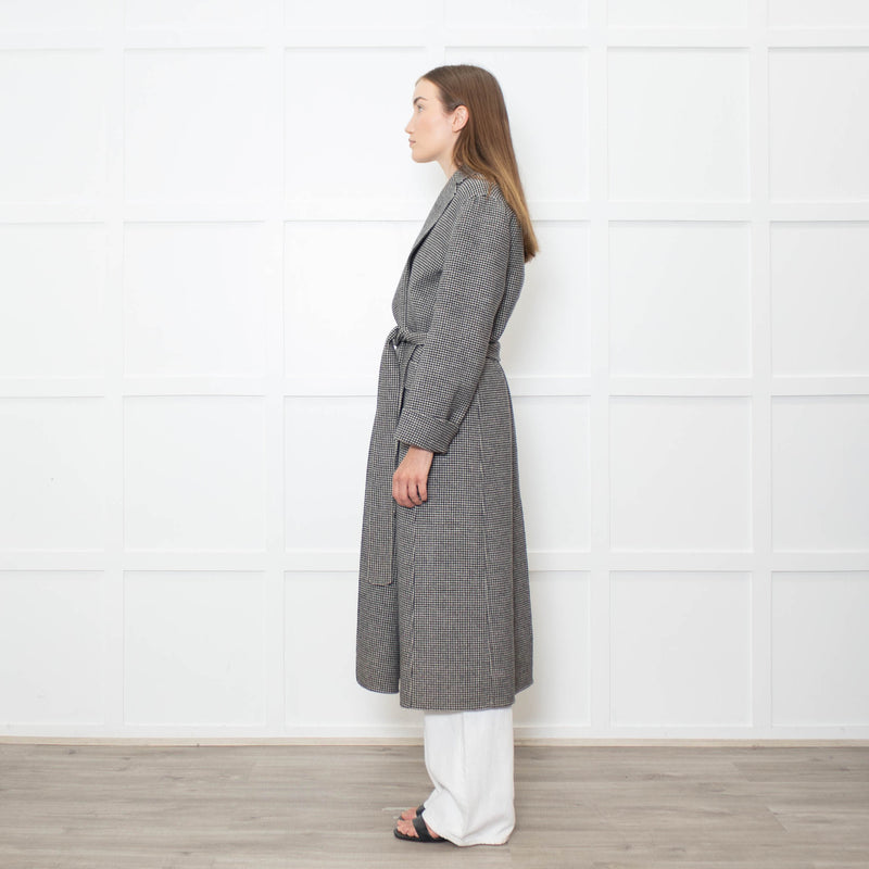 S Max Mara Houndstooth Wool Belted Coat