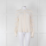 Sandro Cream Lace Trim High Neck Blouse