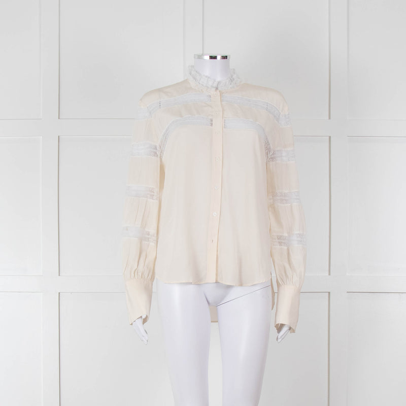 Sandro Cream Lace Trim High Neck Blouse