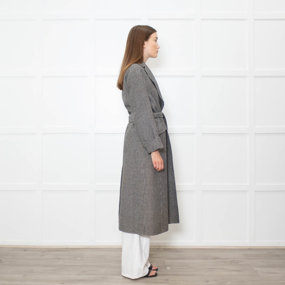 S Max Mara Houndstooth Wool Belted Coat