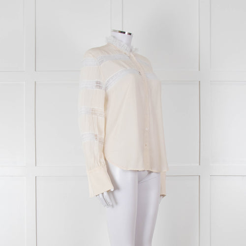 Sandro Cream Lace Trim High Neck Blouse