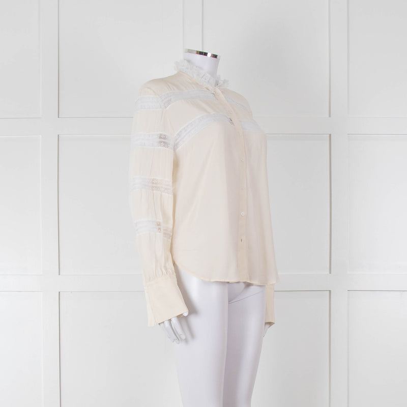 Sandro Cream Lace Trim High Neck Blouse