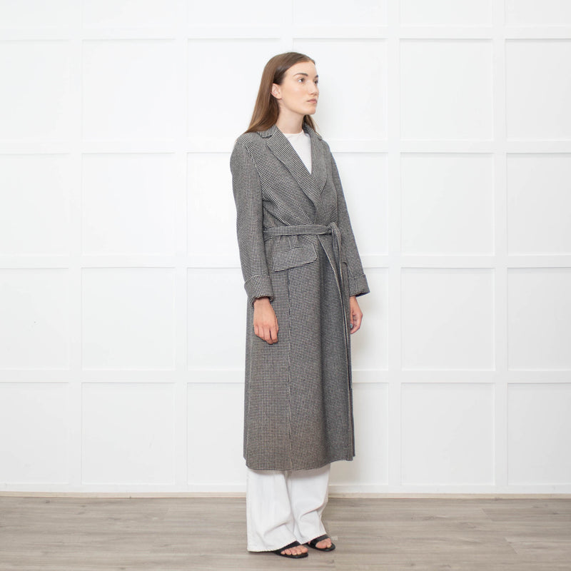 S Max Mara Houndstooth Wool Belted Coat