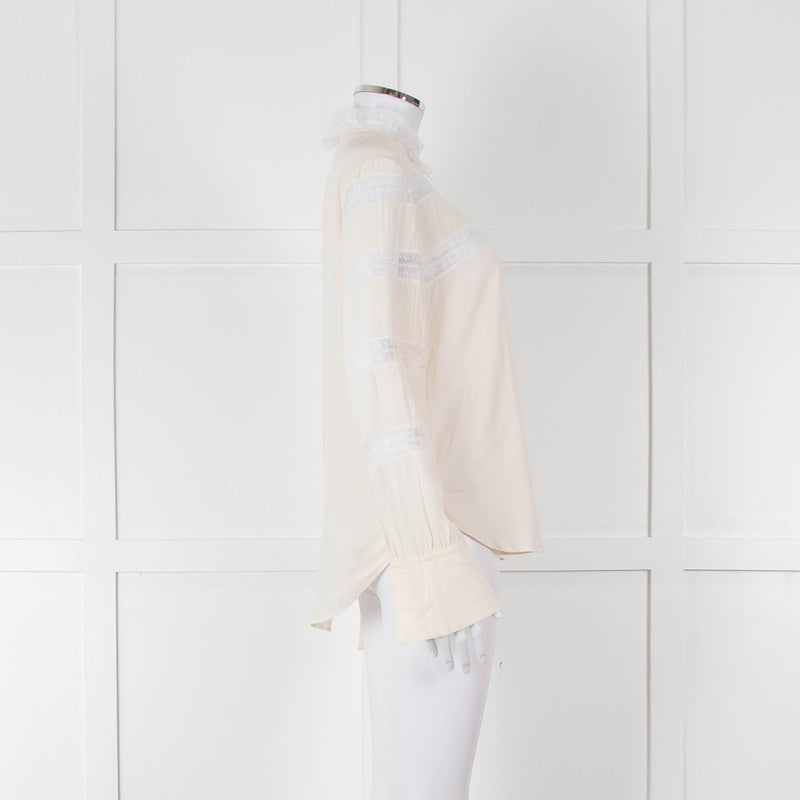 Sandro Cream Lace Trim High Neck Blouse