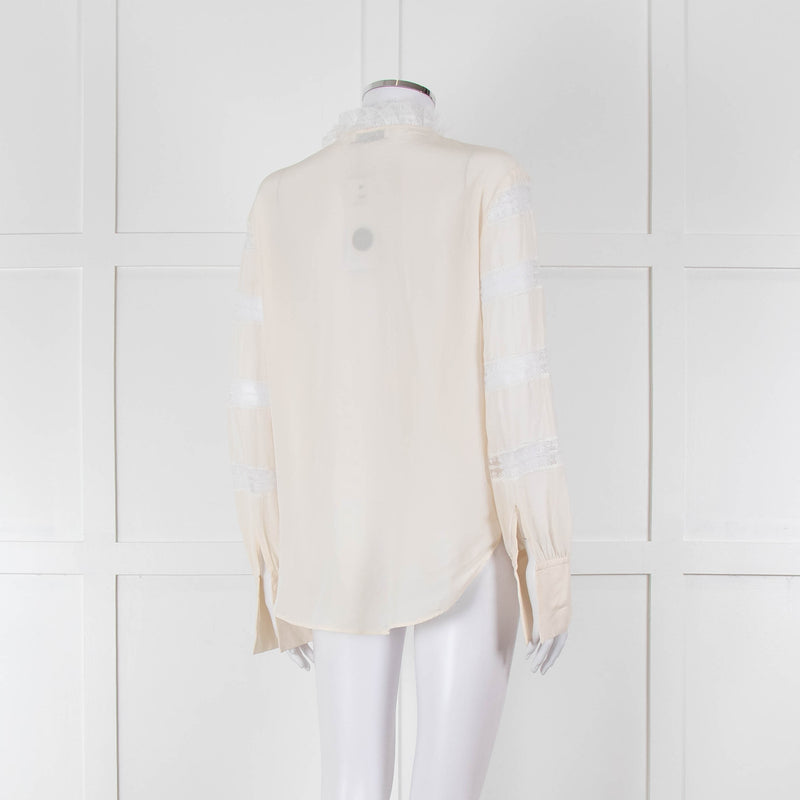 Sandro Cream Lace Trim High Neck Blouse