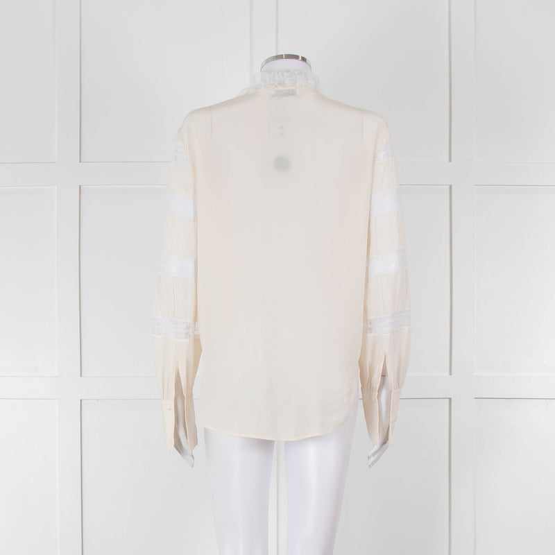 Sandro Cream Lace Trim High Neck Blouse