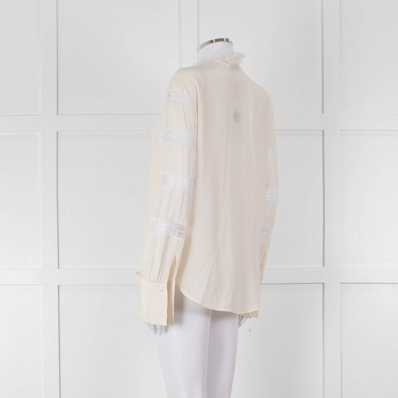 Sandro Cream Lace Trim High Neck Blouse