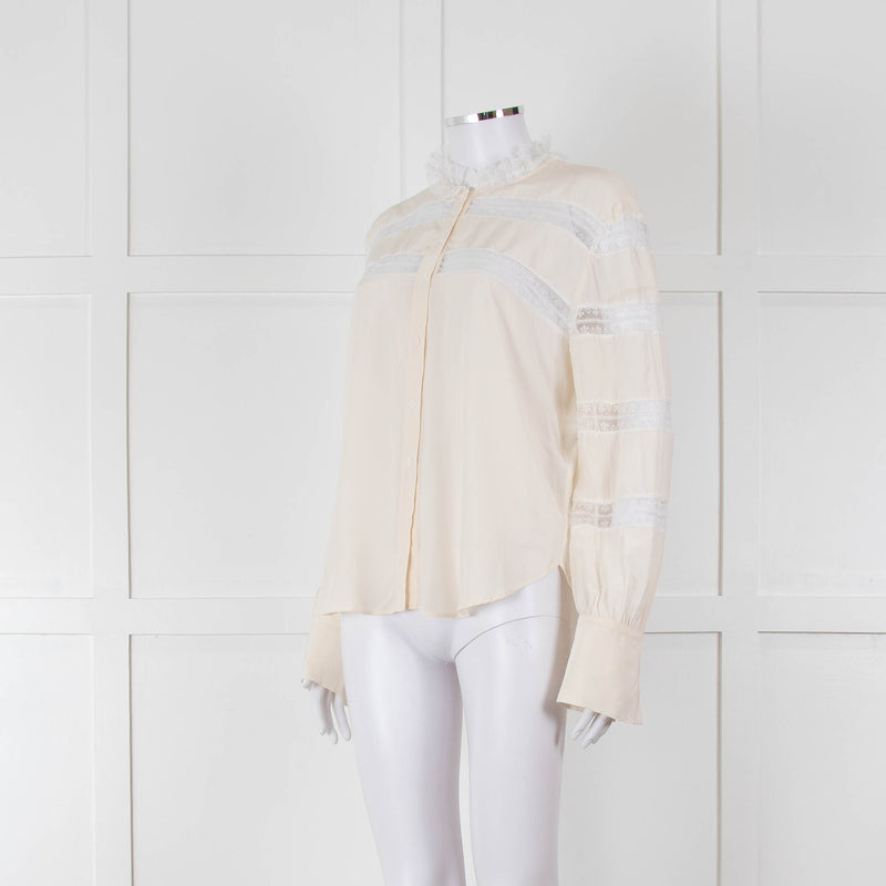 Sandro Cream Lace Trim High Neck Blouse