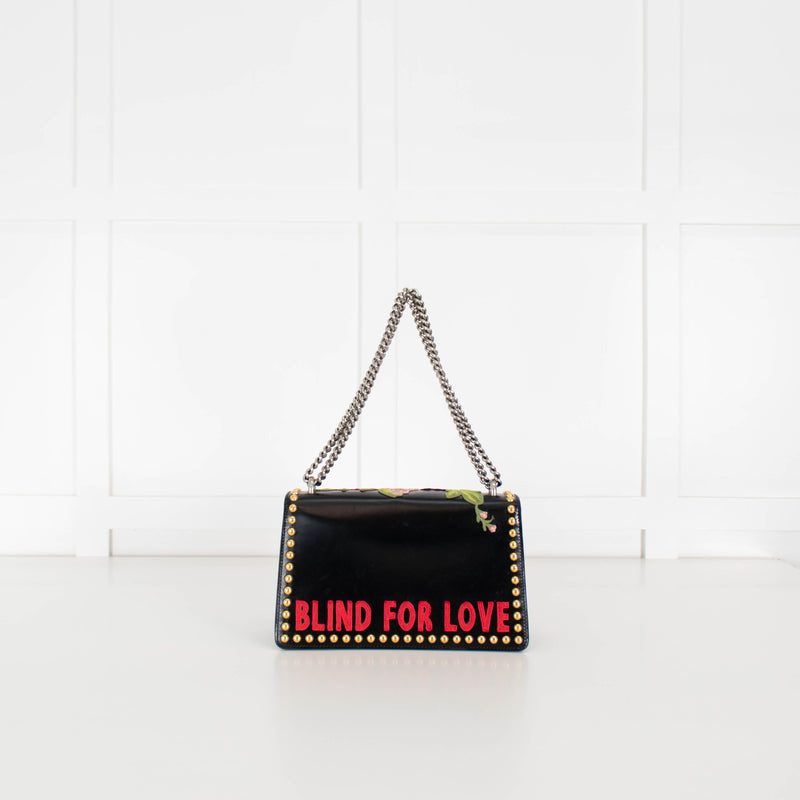 Gucci Black Calfskin Floral Embroidered Studded Small Dionysus Bag