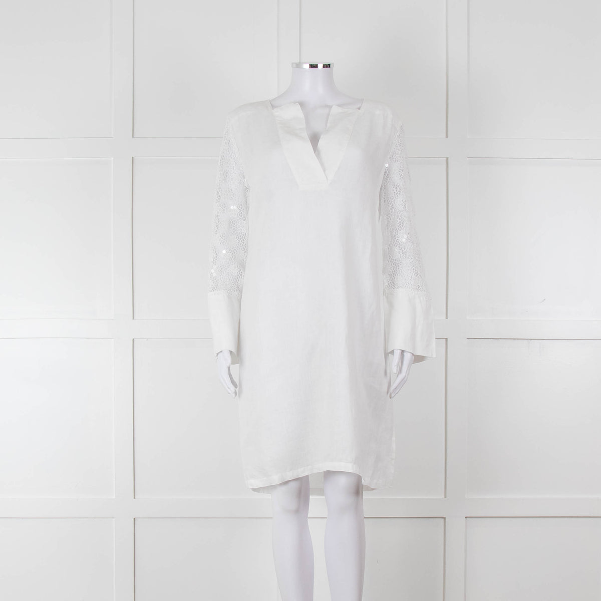 120% White Lace Sleeve Linen Tunic