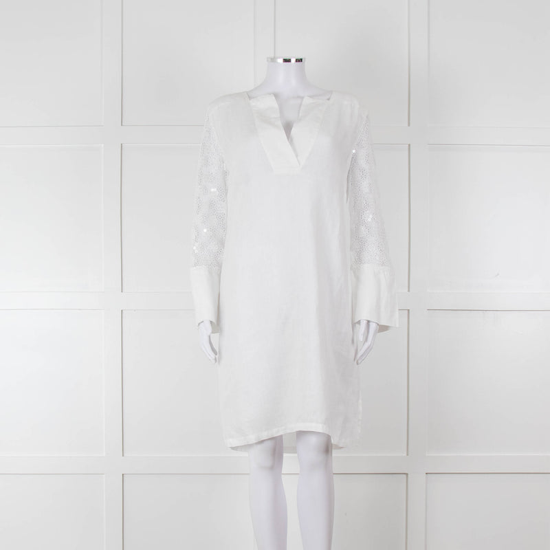 120% White Lace Sleeve Linen Tunic